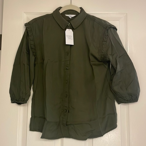 Time and Tru Blouse – Hunter Green, Ruffle Sleeves - Size XS - Picture 1 of 5